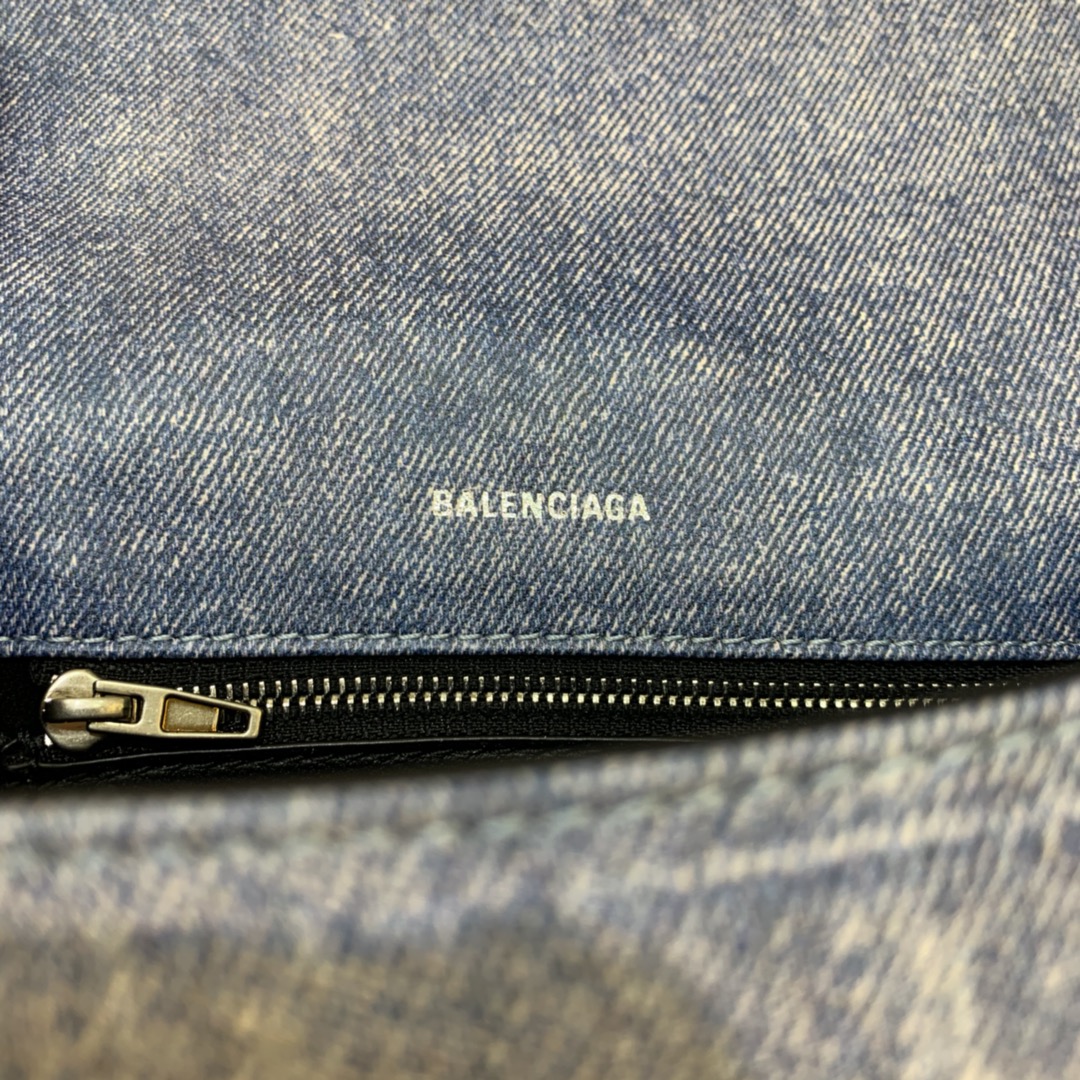 Balenciaga Hourglass Small Handbag Denim Printed Shoulder Bag Blue